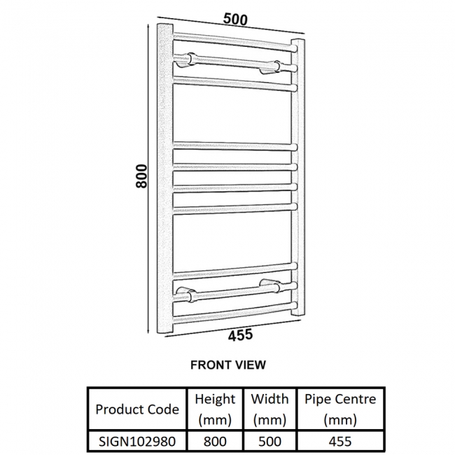 Signature Paragon Curved Heated Towel Rail 800mm H x 500mm W - Anthracite