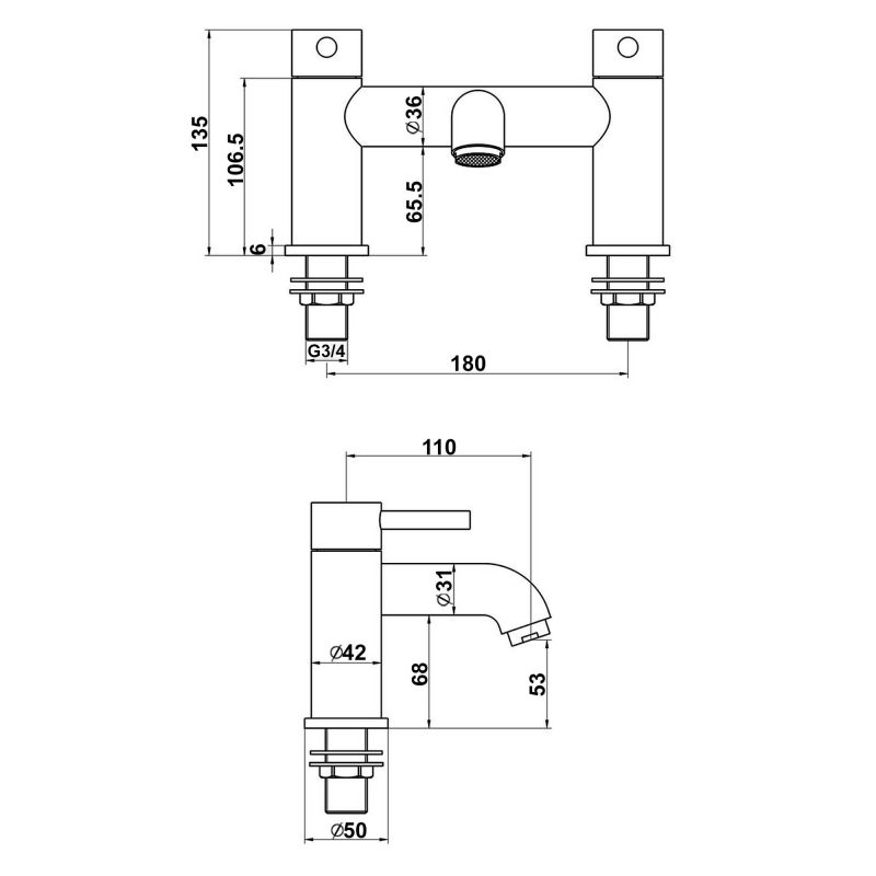 Signature Sail Bath Filler Tap Pillar Mounted - Chrome