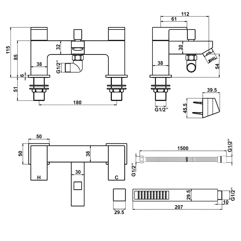 Signature Form Bath Shower Mixer Tap with Shower Kit and Bracket - Chrome