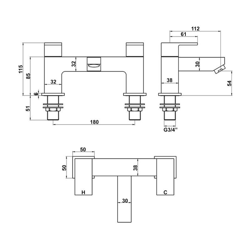 Signature Form Bath Filler Tap Pillar Mounted - Chrome