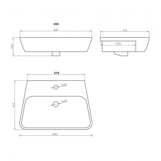 Signature Poseidon Semi-Recessed Basin 495mm Wide - 1 Tap Hole