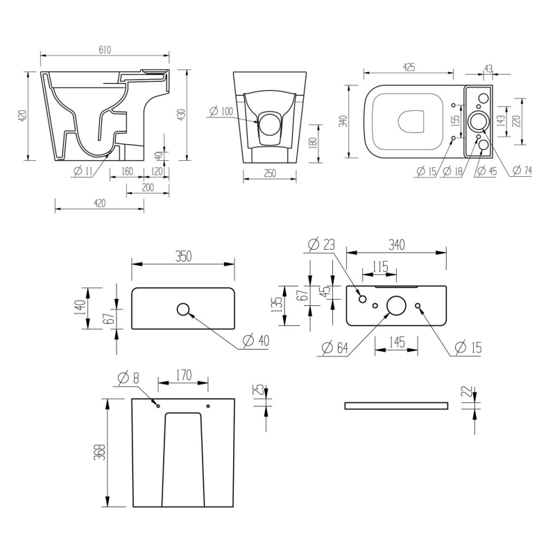 Signature Poseidon Rimless Open Back Close Coupled Toilet with Push Button Cistern - Soft Close Seat