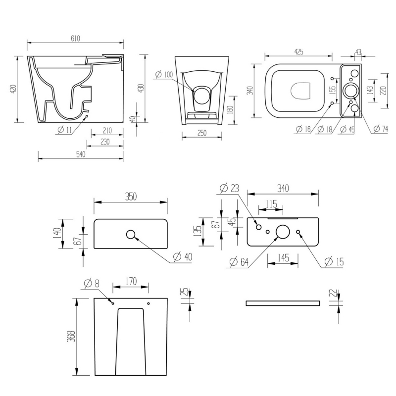 Signature Poseidon Rimless Back to Wall Close Coupled Toilet with Push Button Cistern - Soft Close Seat