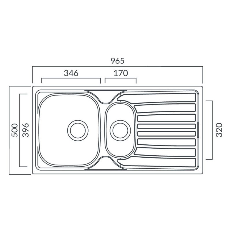Prima 1.5 Bowl Kitchen Sink with Waste Kit 965mm L x 500mm W - Stainless Steel