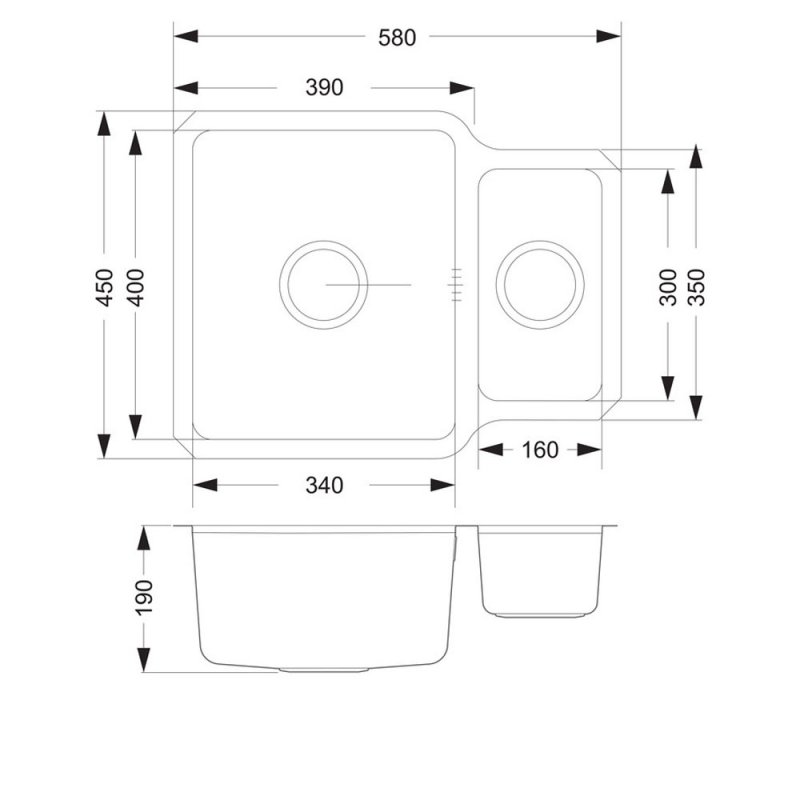 Prima+ R25 1.5 Bowl Undermount Kitchen Sink with Waste Kit 580mm L x 450mm W - Stainless Steel