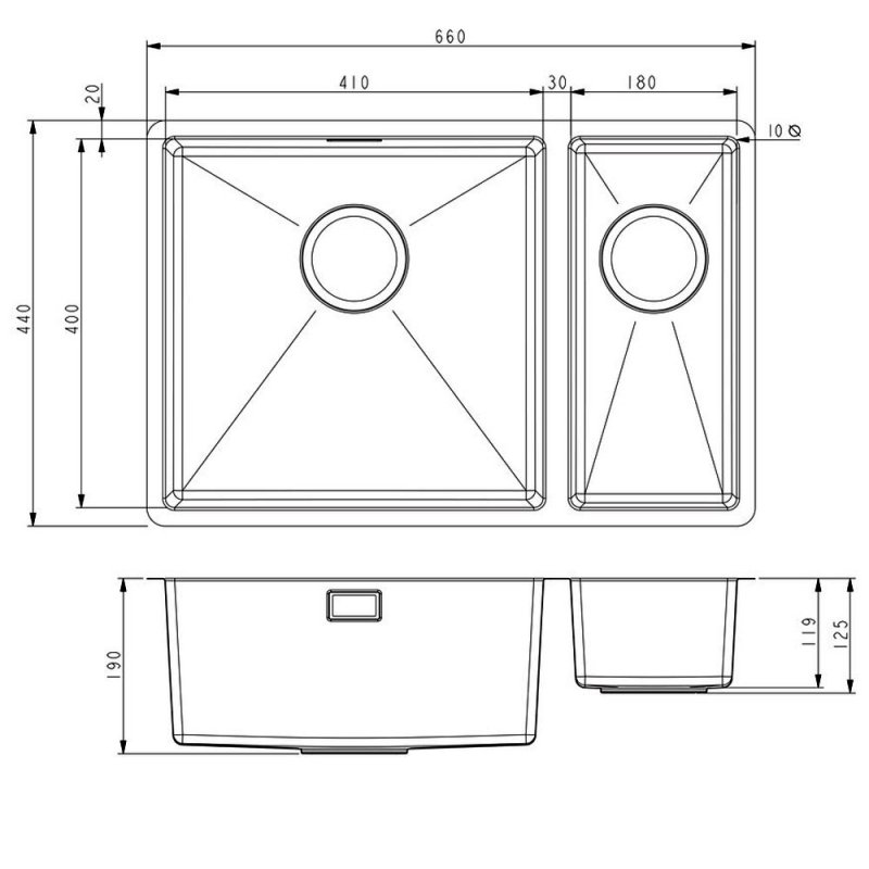Prima+ R10 1.5 Bowl Undermount/Inset Large Kitchen Sink LH with Waste Kit 660mm L x 440mm W - Stainless Steel