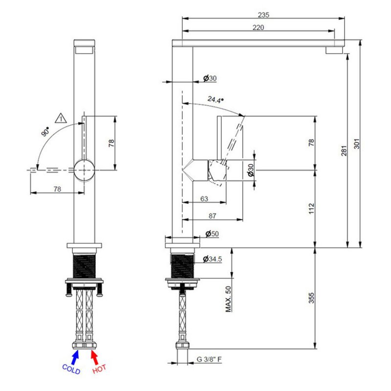 Prima+ Tiber Single Lever Flat Kitchen Sink Mixer Tap - Stainless Steel
