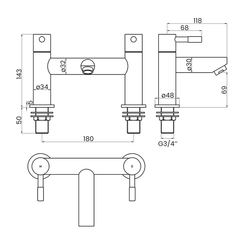 Signature Aspect Bath Filler Tap Pillar Mounted - Chrome