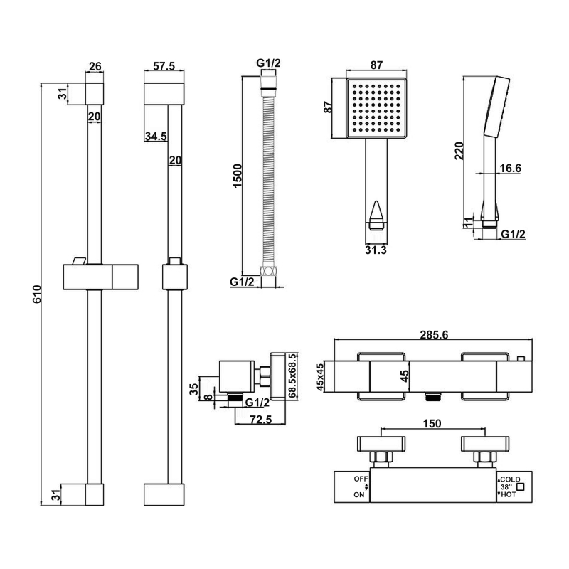 Signature Energy Cool-Touch Thermostatic Bar Mixer Shower with Adjustable Shower Riser Kit - Chrome