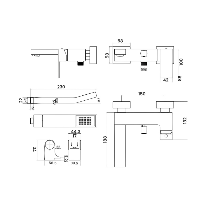 Signature Surface Wall Mounted Bath Shower Mixer Tap with Shower Kit and Bracket - Chrome