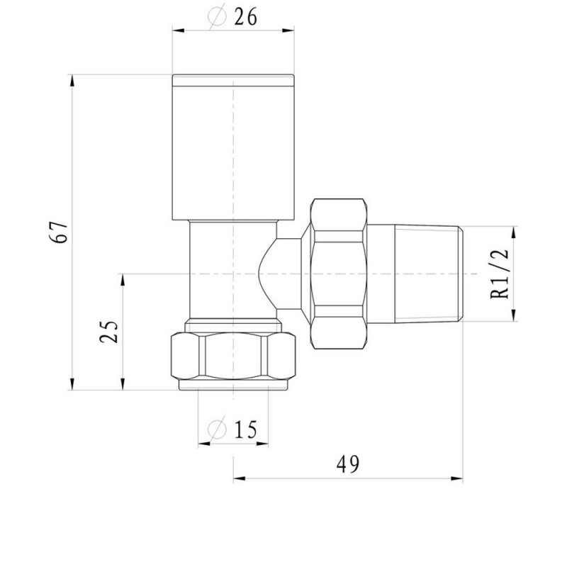 Signature Patterned Angled Radiator Valves (Pair) - Chrome  | Dimension Image