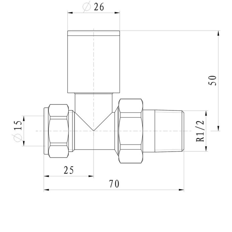 Signature Patterned Straight Radiator Valves (Pair) - Chrome  | Dimension Image