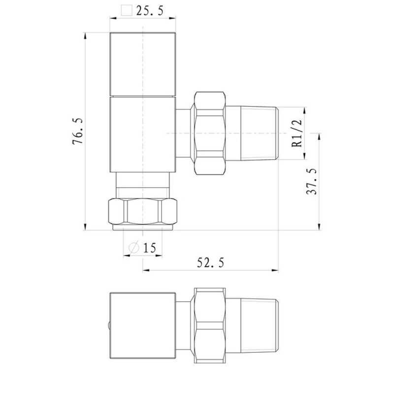 Signature Square Angled Radiator Valves (Pair) - Chrome  | Dimension Image