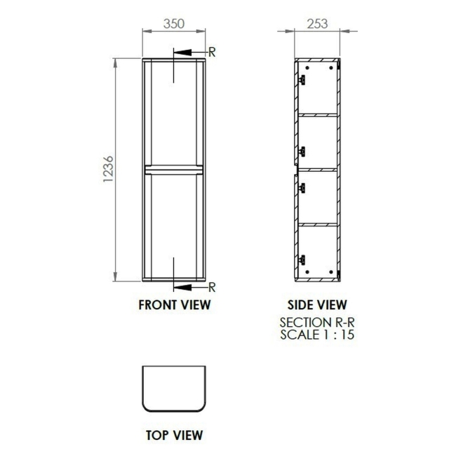 Signature Randers Wall Hung 2-Door Tall Unit 350mm Wide - White Gloss  | Dimension Image