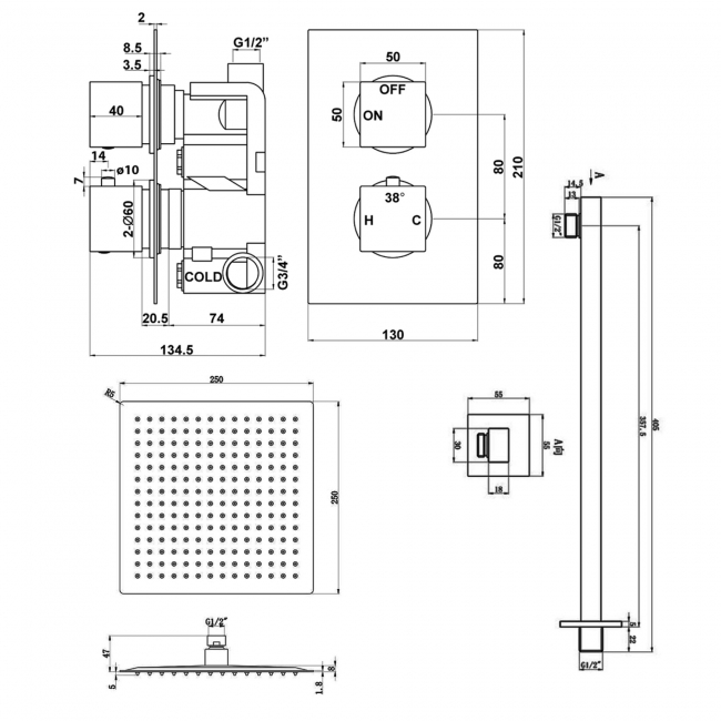 Signature React Thermostatic Dual Concealed Mixer Shower with Fixed Shower Head - Matt Black