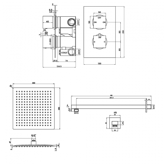 Signature React Thermostatic Dual Concealed Mixer Shower with Shower Kit + Fixed Shower Head - Chrome