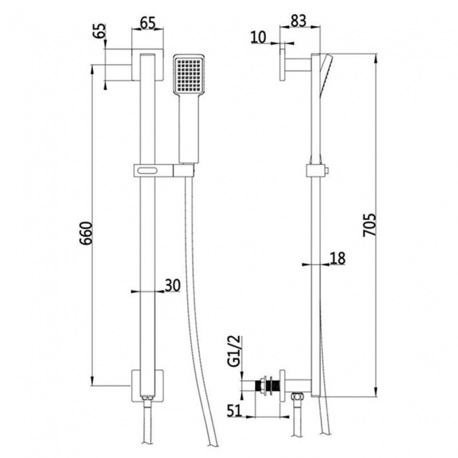 Signature Reflex Square Shower Slide Rail Kit with Single Function Handset - Chrome