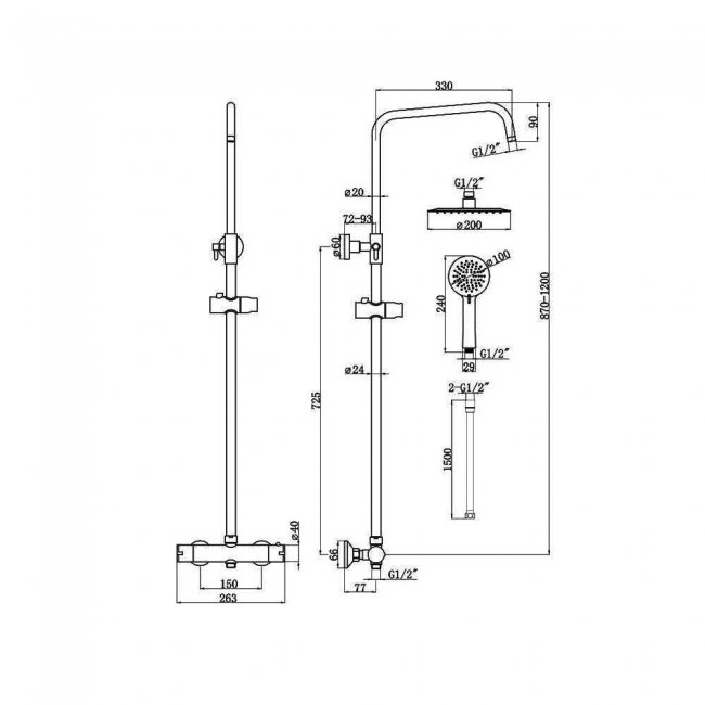 Signature Reflex Thermostatic Bar Mixer Shower with Shower Kit and Fixed Head - Brushed Bronze