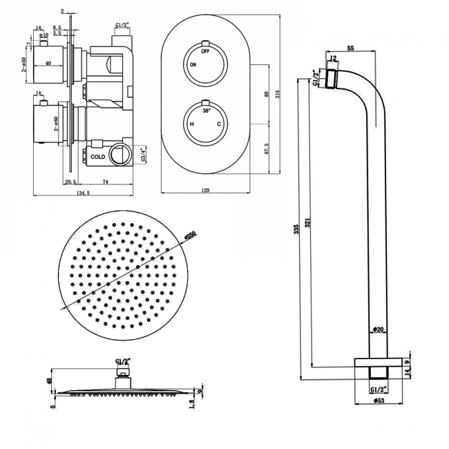 Signature Reflex Thermostatic Dual Concealed Mixer Shower with Fixed Shower Head - Brushed Bronze