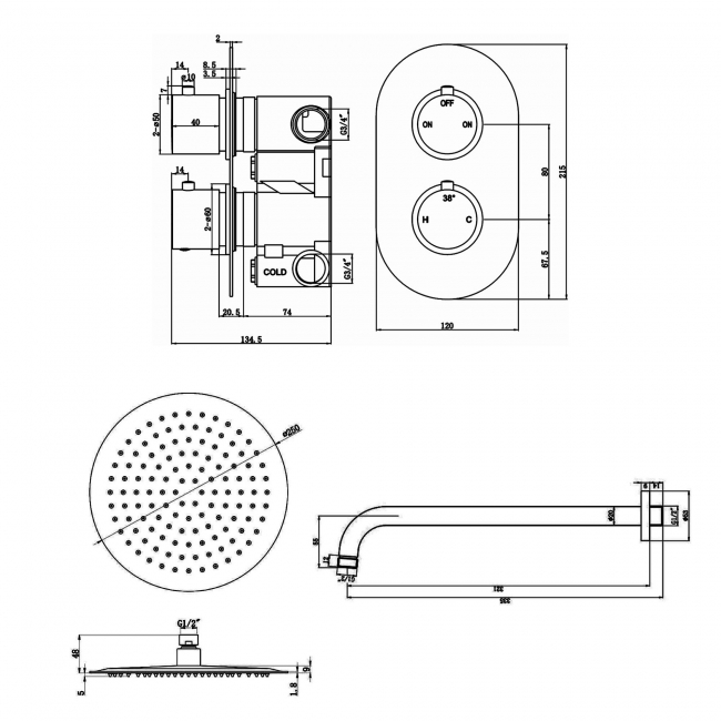 Signature Reflex Thermostatic Dual Concealed Mixer Shower with Shower Kit + Fixed Shower Head - Chrome