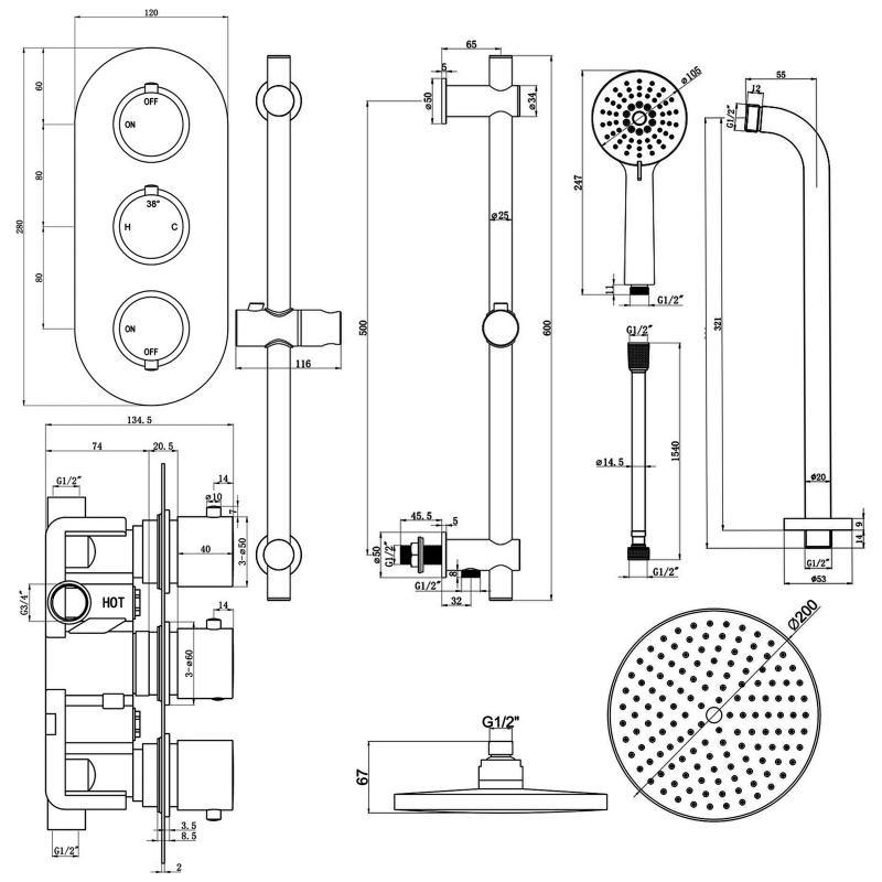 Signature Reform Round Triple Concealed Mixer Shower with Shower Kit + Fixed Head - Chrome