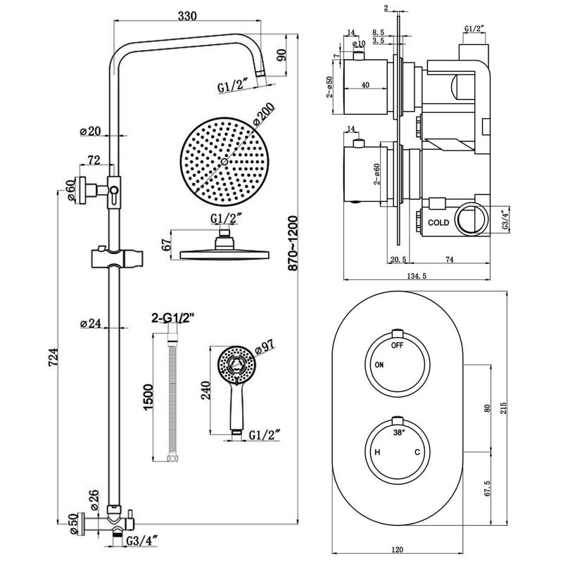 Signature Reform Dual Concealed Mixer Shower with Shower Kit and Fixed Head - Chrome