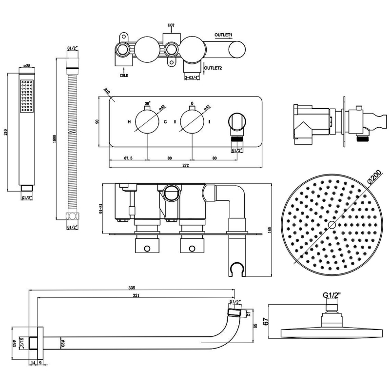 Signature Revive Pack One Twin Concealed Mixer Shower with Handset and ABS Fixed Head - Chrome