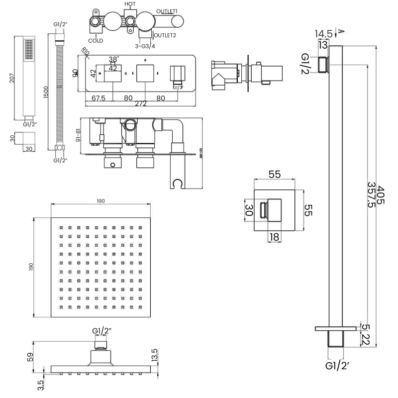 Signature Ritual Thermostatic Dual Concealed Mixer Shower with Shower Kit + ABS Fixed Shower Head - Chrome
