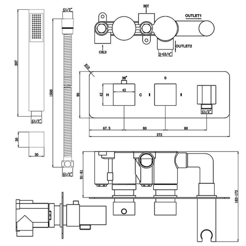 Signature Ritual Thermostatic 2 Outlet Concealed Shower Valve Dual Handle with Handset - Chrome