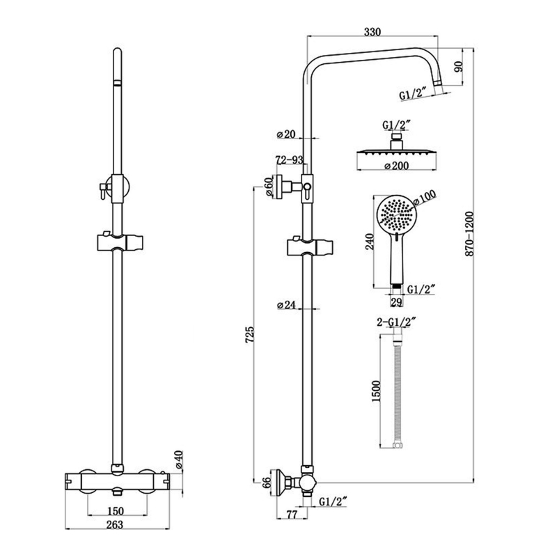 Signature Momentum Thermostatic Bar Mixer Shower with Shower Kit and Fixed Head - Chrome