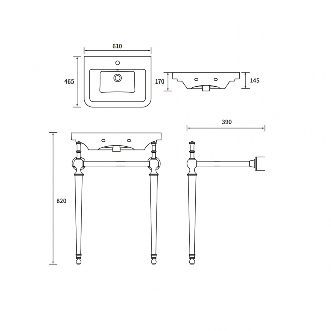 Signature Saga Basin with Chrome Washstand 810mm Wide - 1 Tap Hole