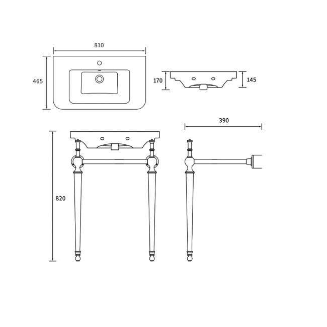 Signature Saga Basin with Brushed Brass Washstand 810mm Wide - 1 Tap Hole