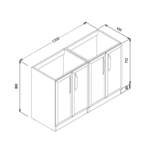 Signature Scribe Floor Standing 4-Door Vanity Unit with 2TH Basin 1210mm Wide - Matt White  | Dimension Image