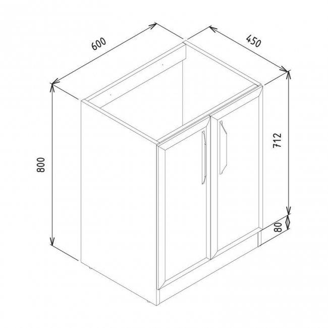 Signature Scribe Floor Standing 2-Door Vanity Unit with 1TH Basin 615mm Wide - Matt Apricot  | Dimension Image