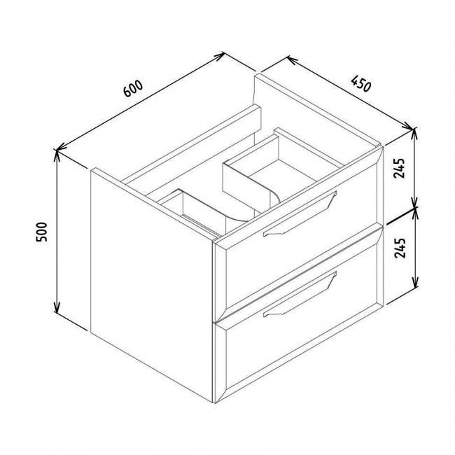 Signature Scribe Wall Hung 2-Drawer Vanity Unit with 0TH Basin 615mm Wide - Matt Misty Blue  | Dimension Image