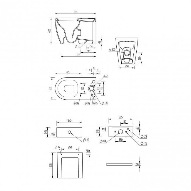 Signature Select Fully Shrouded Close Coupled Toilet with Push Button Cistern - Soft Close Seat  | Dimension Image