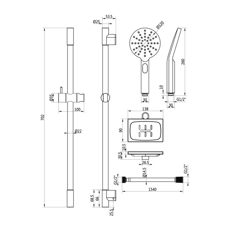 Signature Round Push Button Shower Kit with Three Function Handset - Chrome