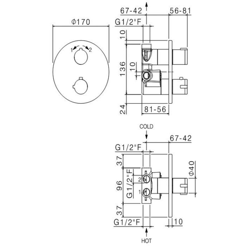 Vema Timea Built In Two Outlet Concealed Shower Valve Dual Handle - Black