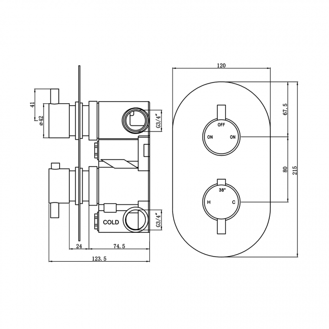 Signature Thermostatic 2 Outlet Concealed Shower Valve Dual Handle - Brushed Brass