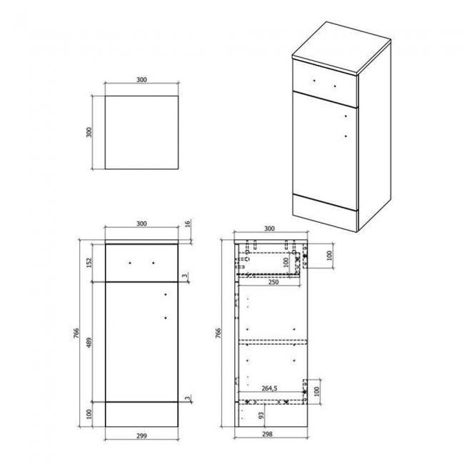 Signature Skyline Storage Unit 1-Drawer and 1-Door 300mm Wide - Gloss White