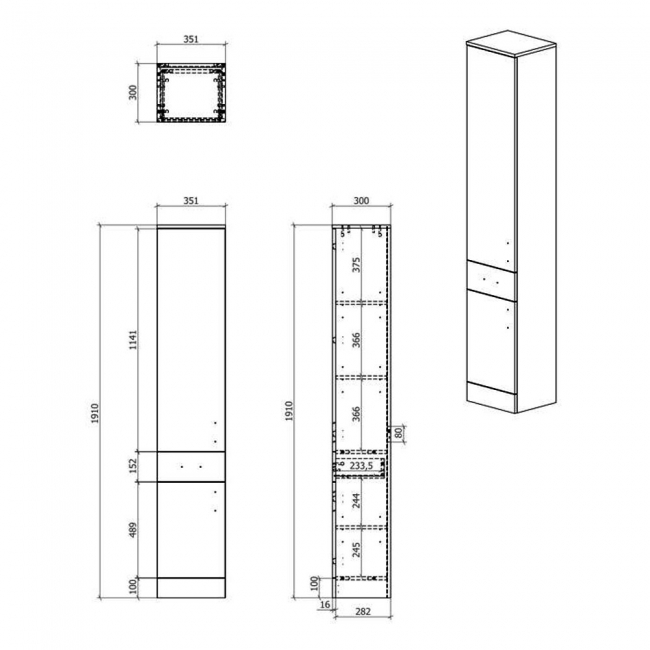 Signature Skyline Floor Standing 2-Door and 1-Drawer Tall Unit 350mm Wide - Gloss White