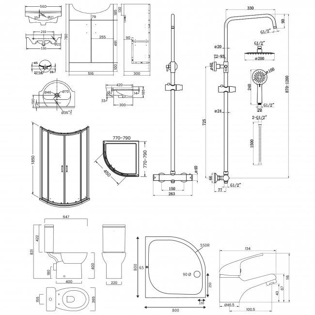 Signature Skyline En-Suite with Double Quadrant Shower Enclosure - 900mm x 900mm
