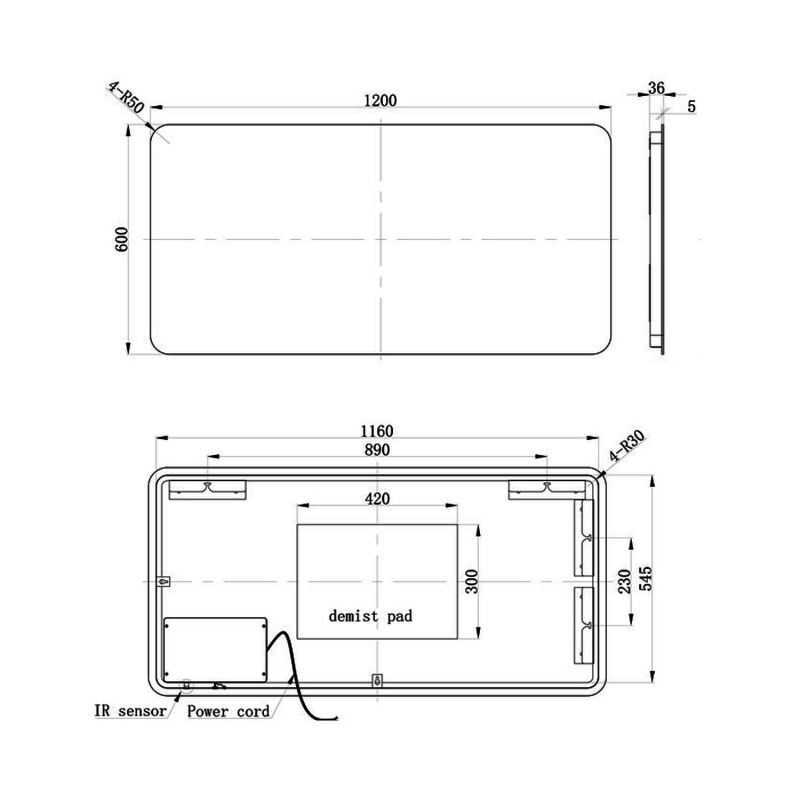 Signature Sophia Front-Lit LED Bathroom Mirror with Demister Pad 600mm H x 1200mm W