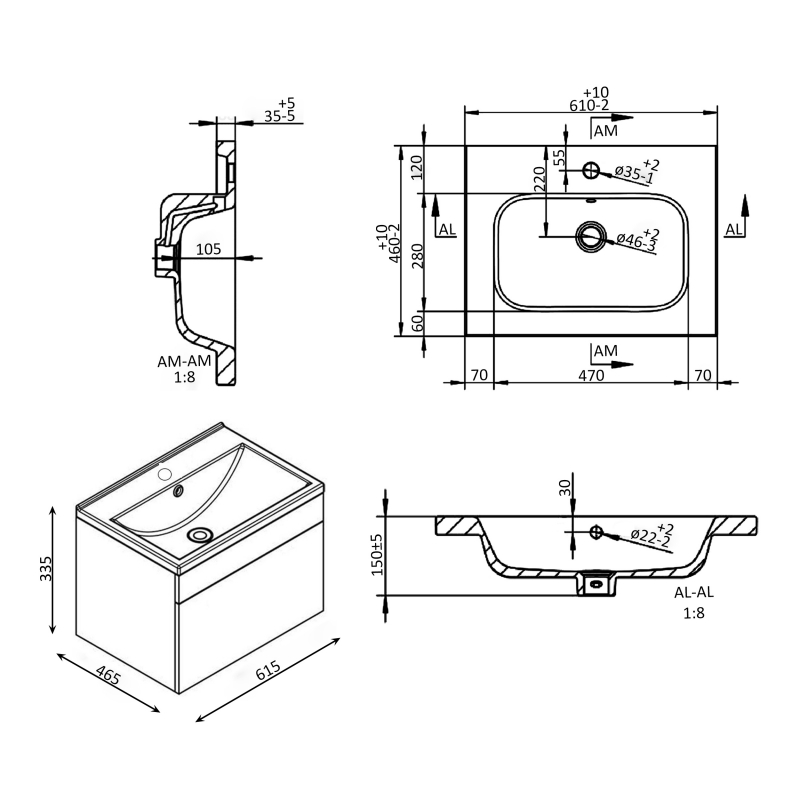 Signature Stockholm Wall Hung 1-Drawer Vanity Unit with Basin 615mm Wide - Latte