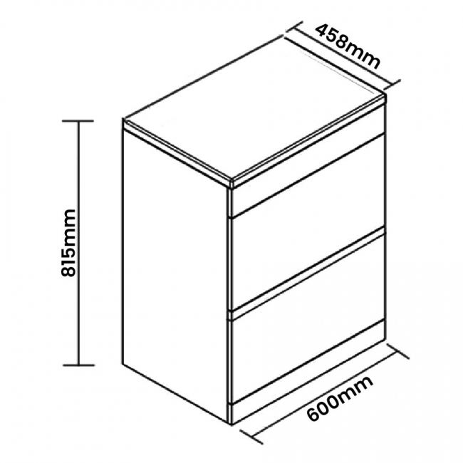 Signature Stockholm Floor Standing 2-Drawer Vanity Unit 600mm Wide - White Gloss  | Dimension Image
