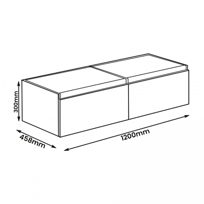 Signature Stockholm Wall Hung 2-Drawer Vanity Unit 1200mm Wide - White Gloss  | Dimension Image