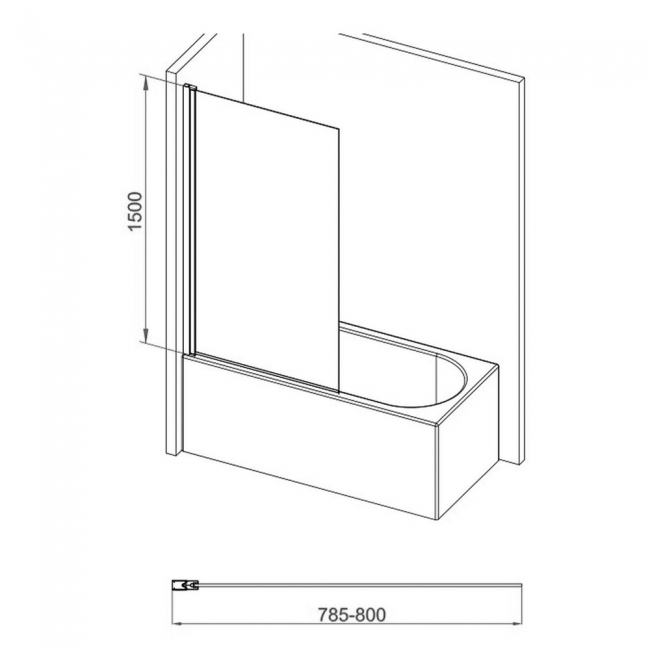 Signature Single Square Hinged Bath Screen 1500mm High x 800mm Wide - 6mm Glass