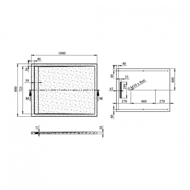 Signature Terrain Linear Grey Slate Rectangular Shower Tray 1000mm x 800mm (inc Waste)