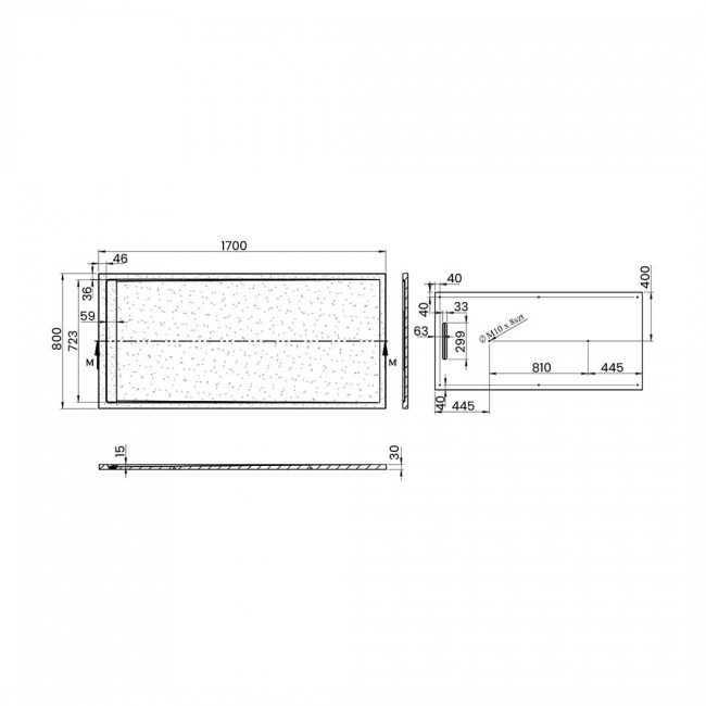 Signature Terrain Linear Black Slate Rectangular Shower Tray 1700mm x 800mm (inc Waste)  | Dimension Image