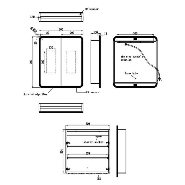 Signature Theo 2-Door LED Mirrored Bathroom Cabinet with Demister Pad 700mm H x 600mm W